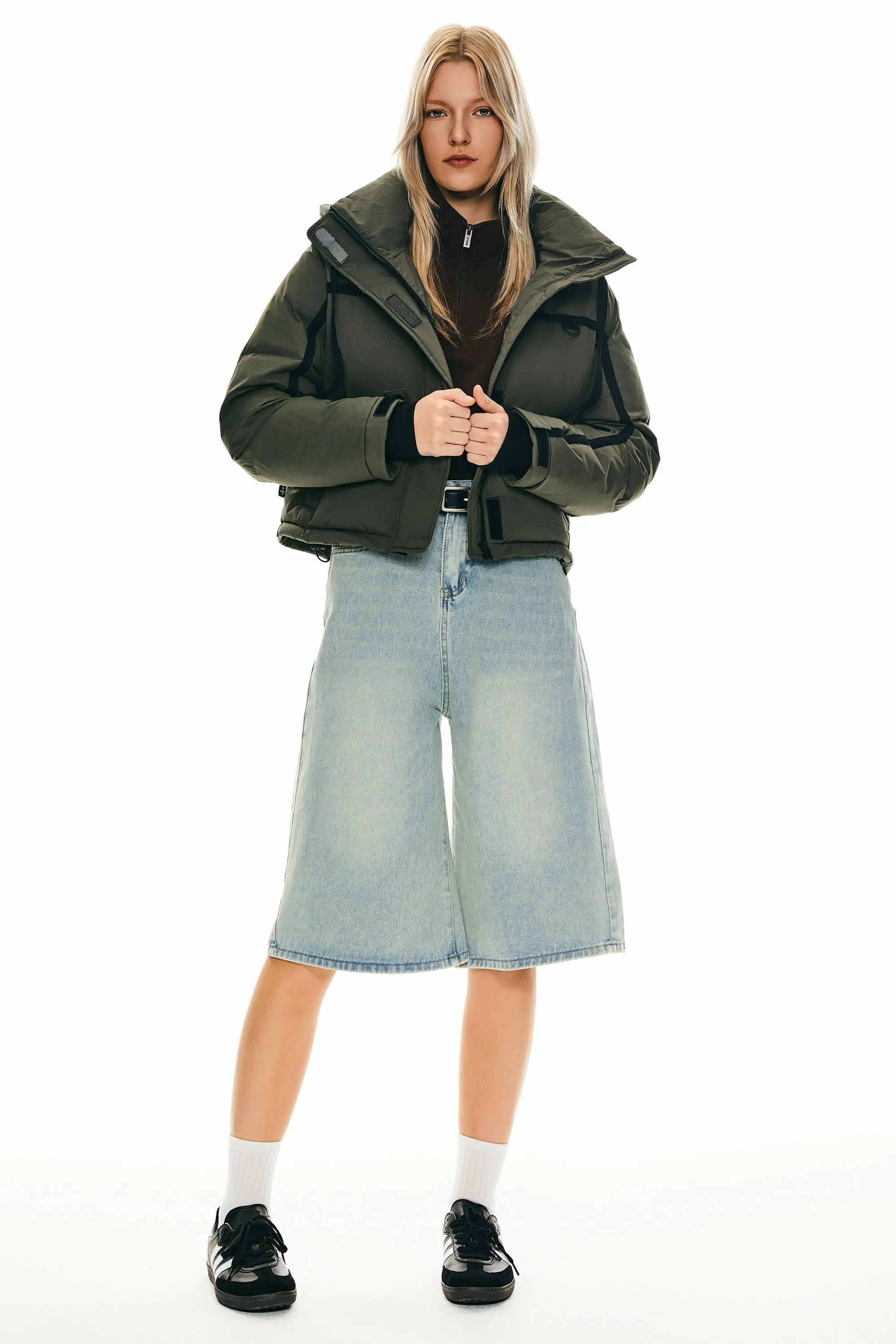 Winter Quilted Hooded Cropped Puffer Jacket