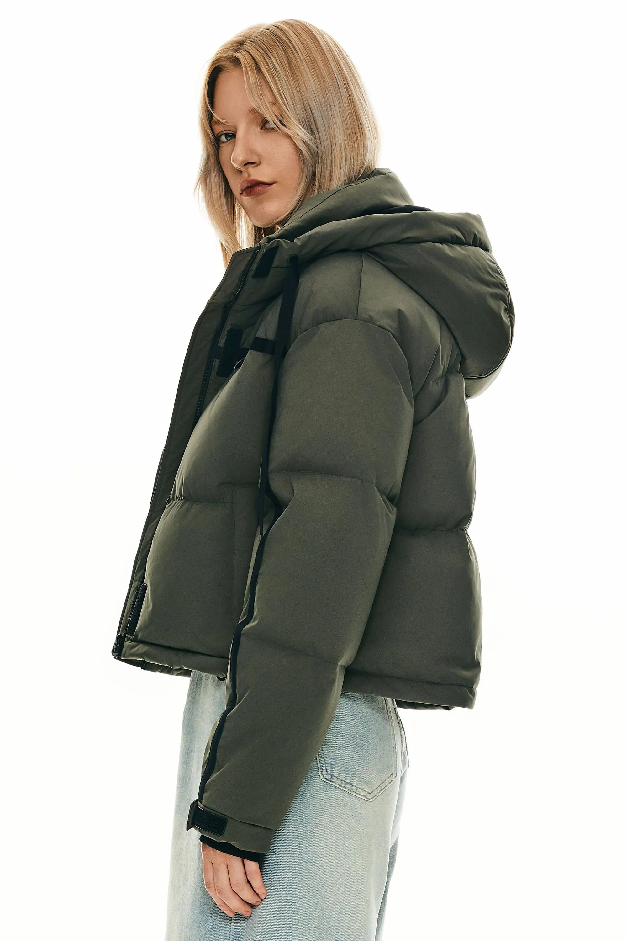 Winter Quilted Hooded Cropped Puffer Jacket