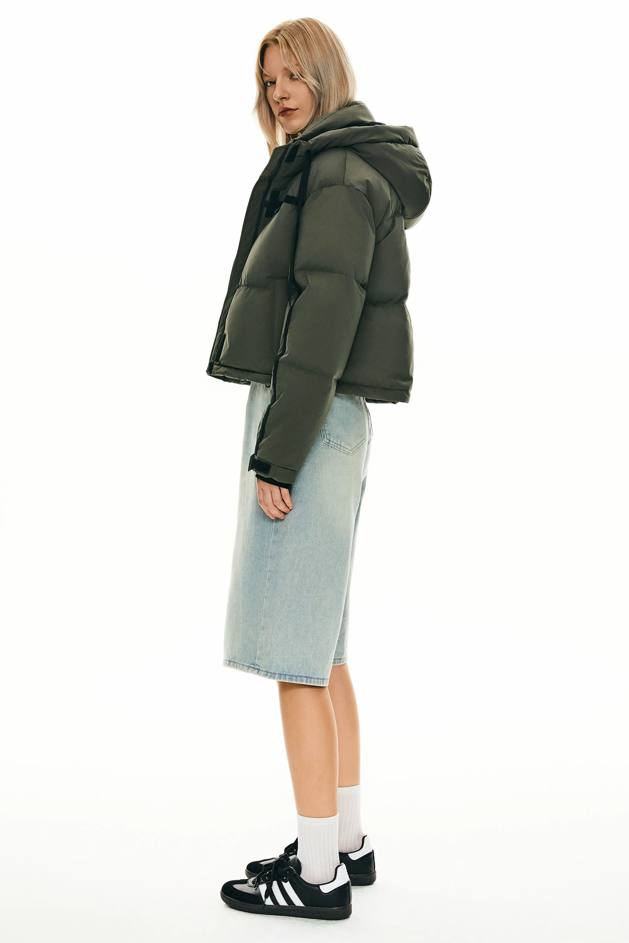 Winter Quilted Hooded Cropped Puffer Jacket