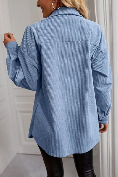 WOMEN CORDUROY BUTTON UP OVERSIZED SHACKET