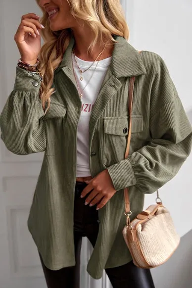 WOMEN CORDUROY BUTTON UP OVERSIZED SHACKET