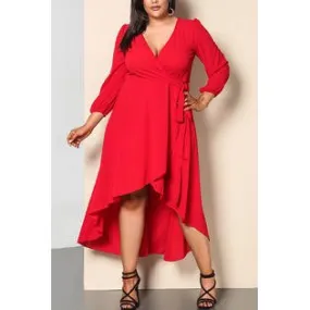 Women Fashionable V-Neck Long Sleeve Attractive Irregular Party Evening Dress - C865TCD