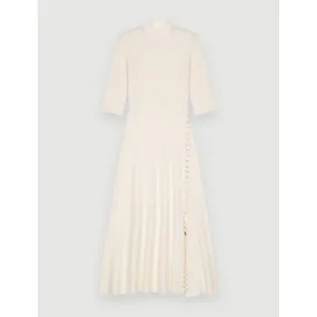 Women Ribbed Knit Dress With Gold Eyelets - Ecru