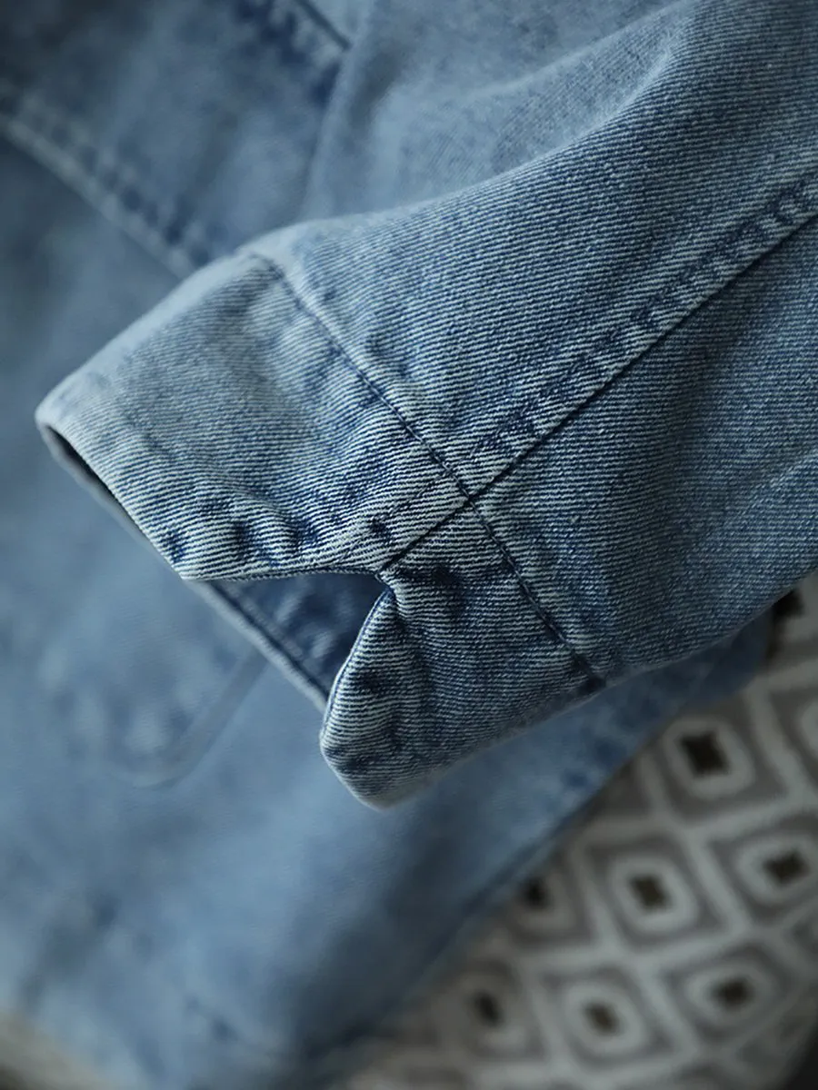 Women Vintage Spring Washed Denim Spliced Coat