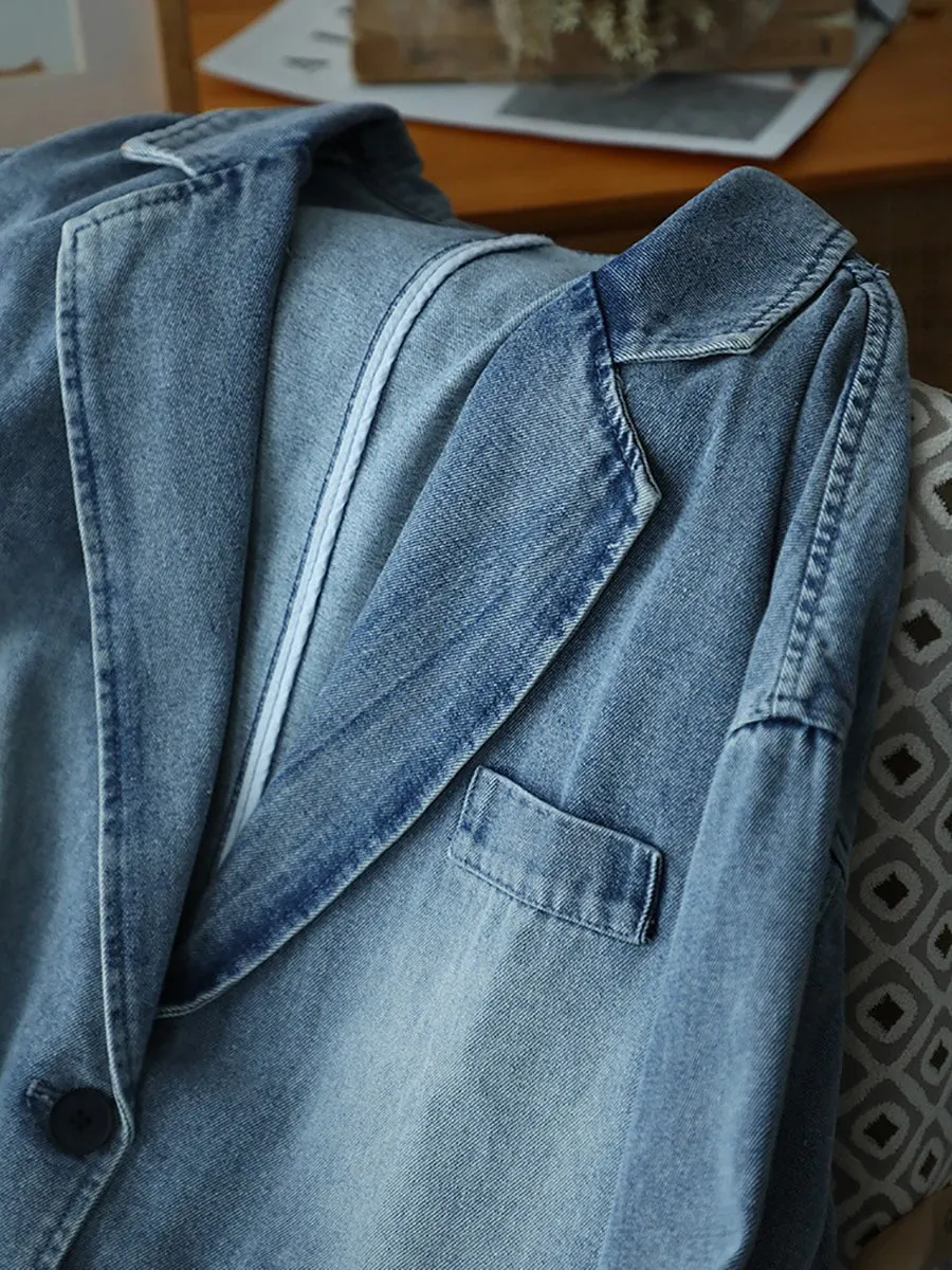 Women Vintage Spring Washed Denim Spliced Coat