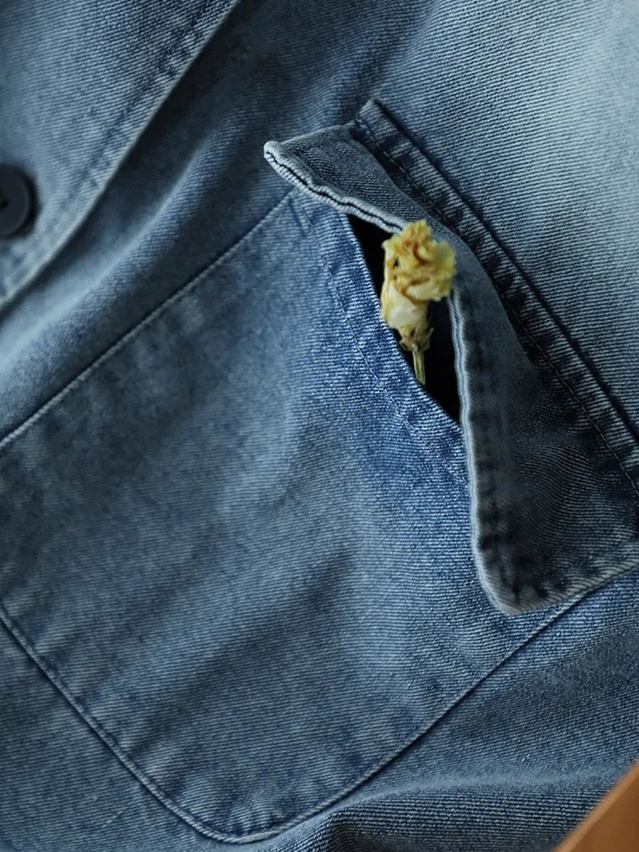 Women Vintage Spring Washed Denim Spliced Coat