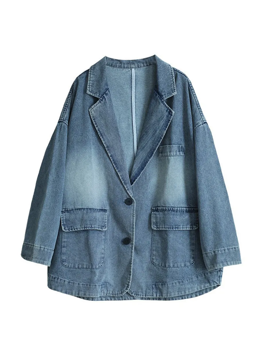 Women Vintage Spring Washed Denim Spliced Coat