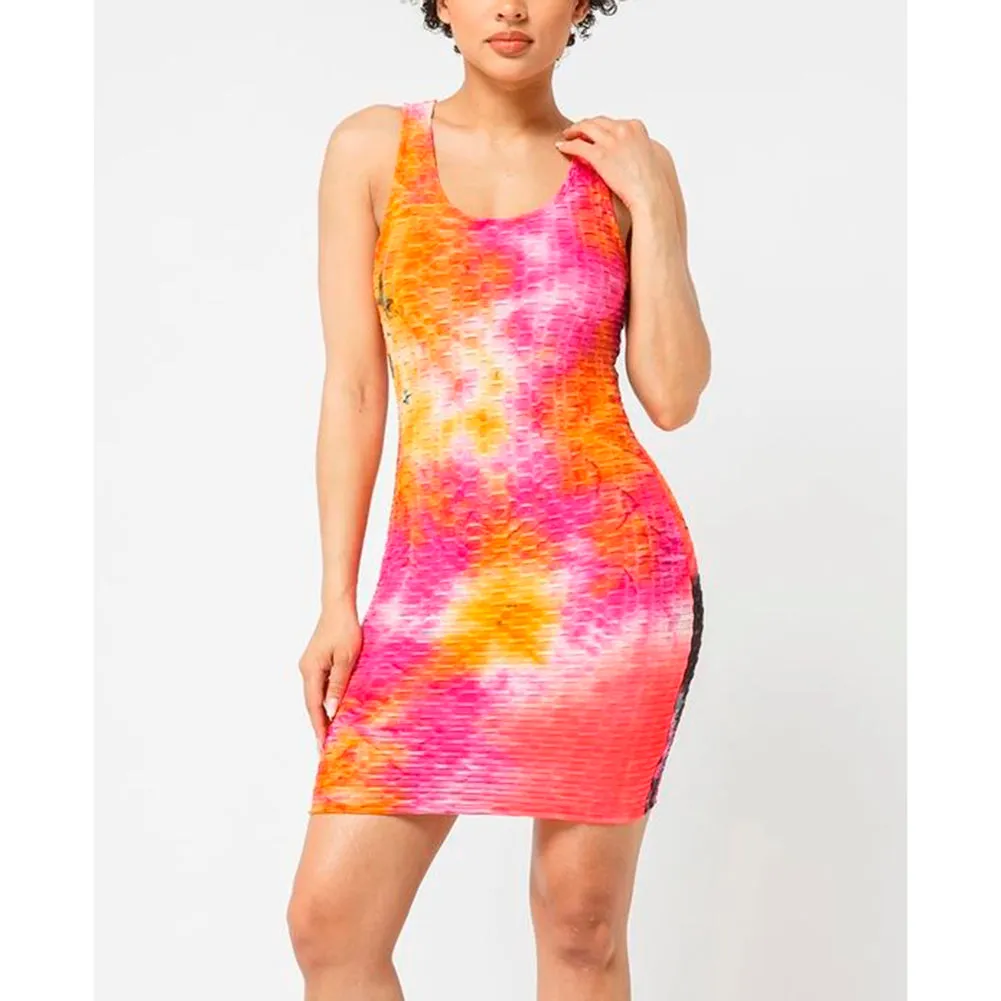Women's Bodycon Dress Tie-Dye Honeycomb Jacquard Tank Top Sleeveless Dress