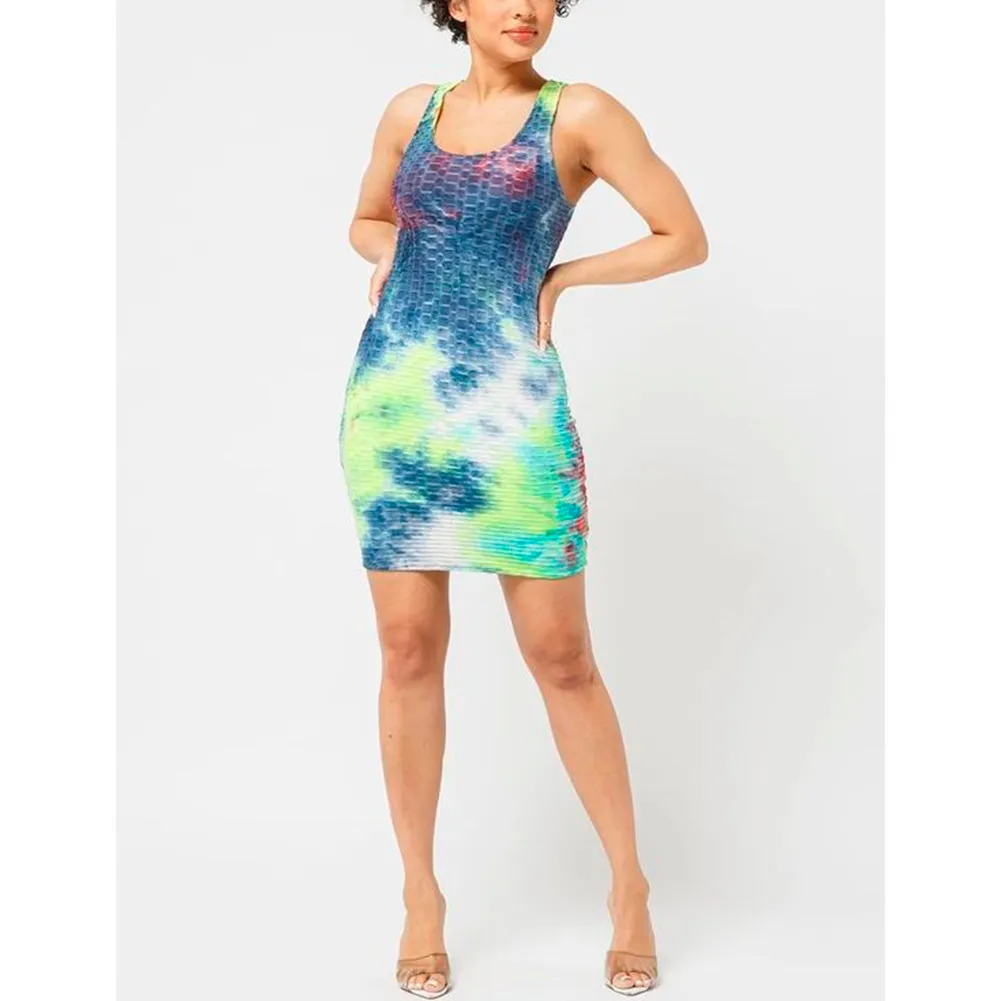 Women's Bodycon Dress Tie-Dye Honeycomb Jacquard Tank Top Sleeveless Dress