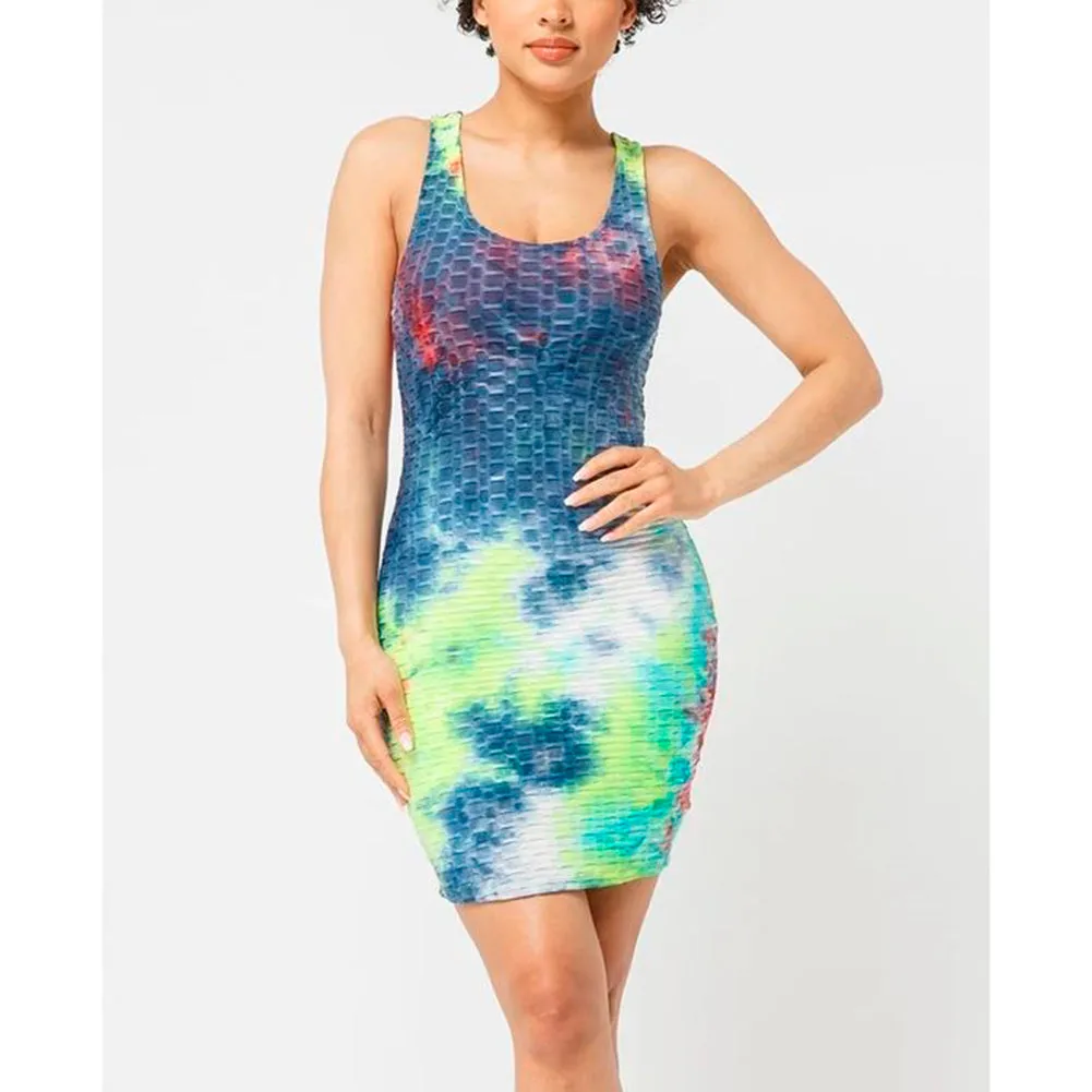 Women's Bodycon Dress Tie-Dye Honeycomb Jacquard Tank Top Sleeveless Dress