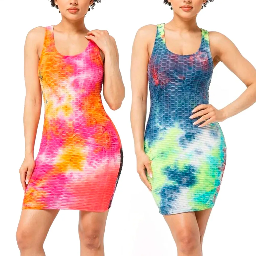 Women's Bodycon Dress Tie-Dye Honeycomb Jacquard Tank Top Sleeveless Dress
