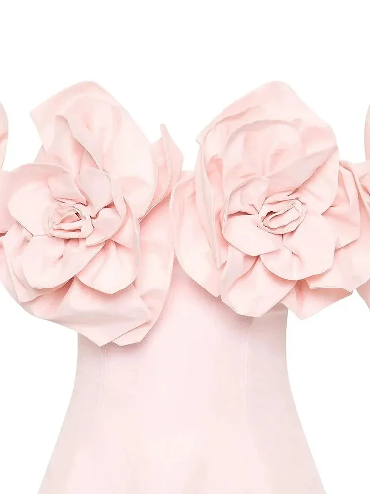 Women's Slash Neck 3D Flower Mini Dress