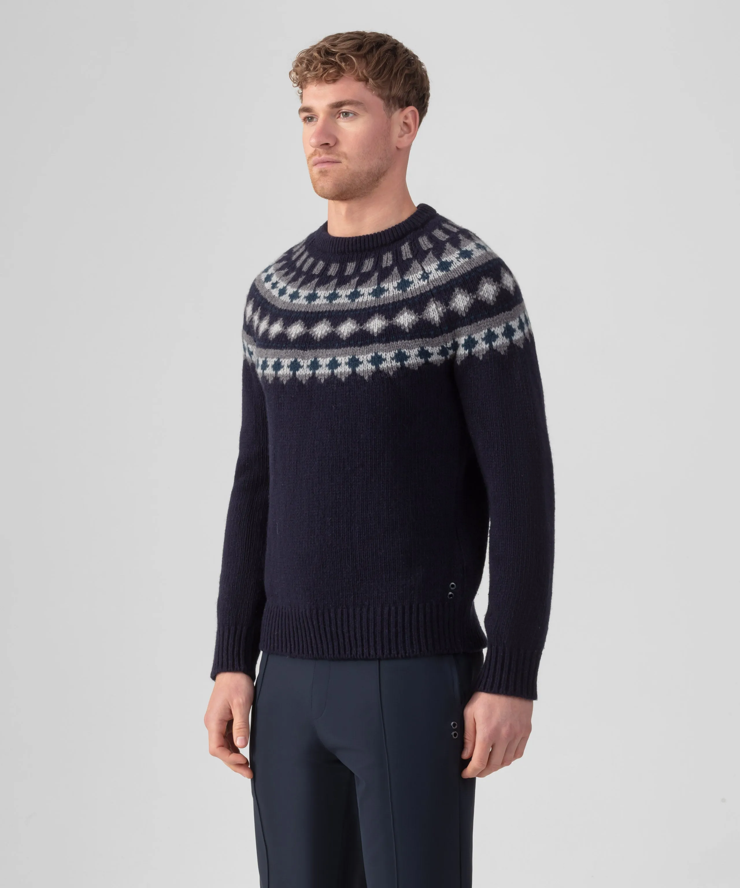 Wool Cashmere Sweater w. Nordic Pattern: Navy