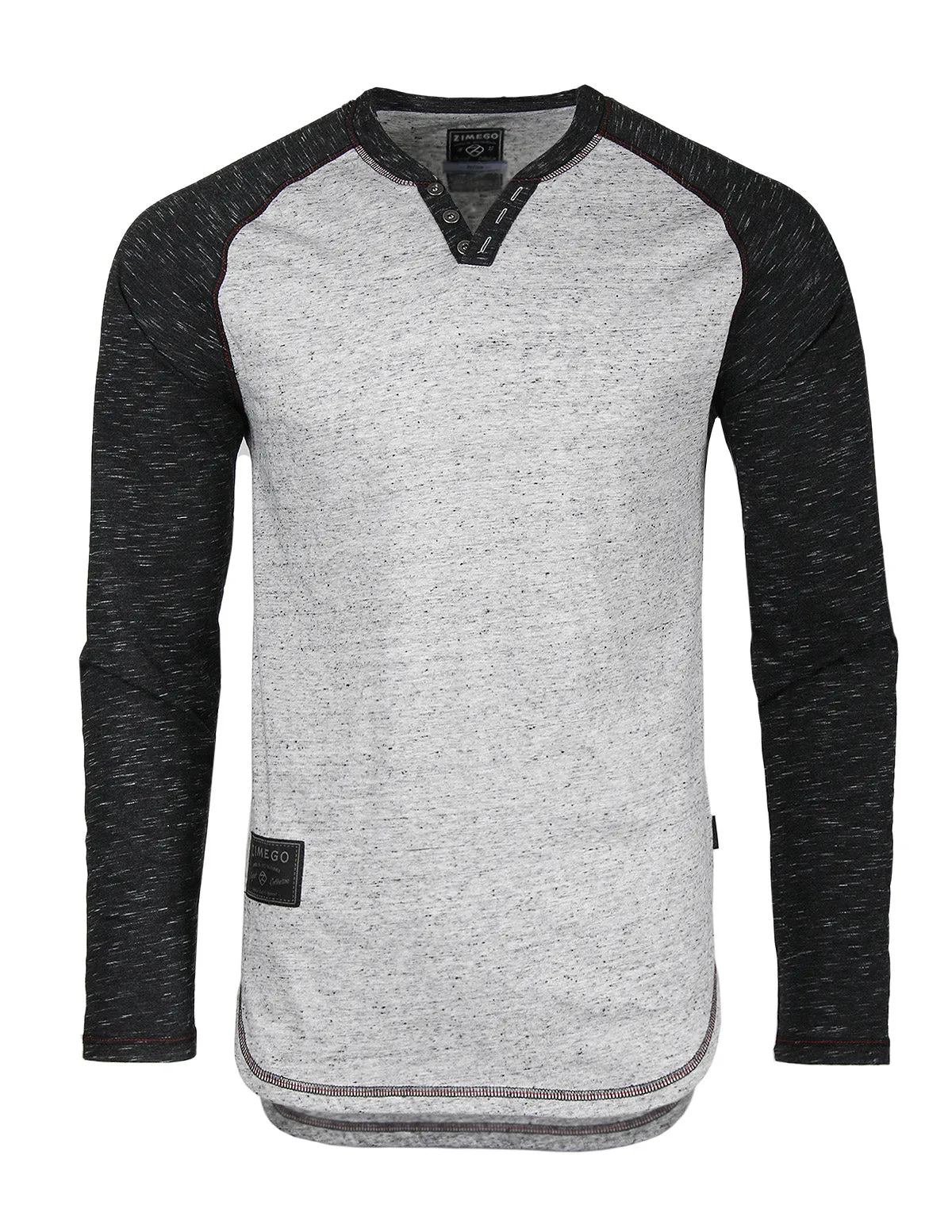 ZIMEGO Long Sleeve Contrast Raglan Henley V-Neck T-Shirts HEATHER DOT